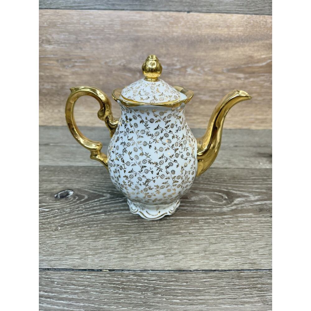 Mitterteich Bavaria Germany Gold Plated Floral Tea Pot 7.5” Tall